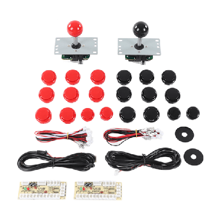 2-Spillers Arcade Spil DIY Kit med USB Computer Joystick Kredsløbskort Gamepad 30 Kassette Knapper Rød Sort