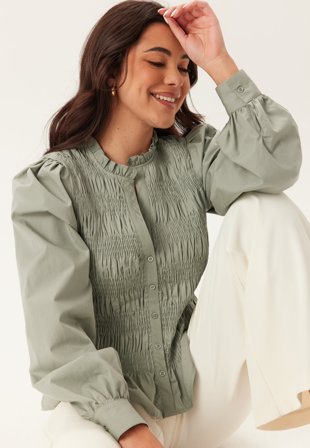 BUBBLEROOM-V-neck Cotton Smock Blouse-XS