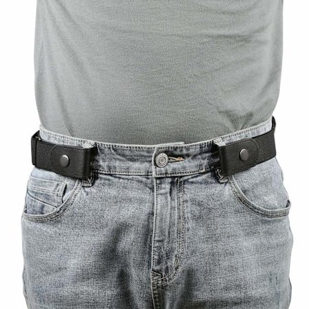 Herre bælte uden spænde - Spændefri, usynligt elastisk bælte til mænd og kvinder - Justerbart taljebælte til jeans og bukser, sort