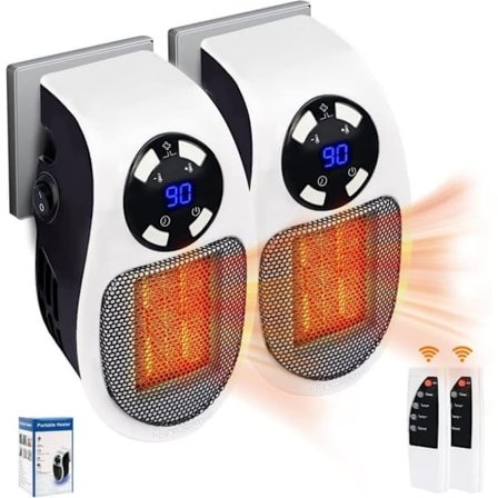 Mini Elvarmer 500W – Bærbar Varmeblæser med Justerbar Termostat, Timer, LED Display & EU-stik, Overophedningsbeskyttelse