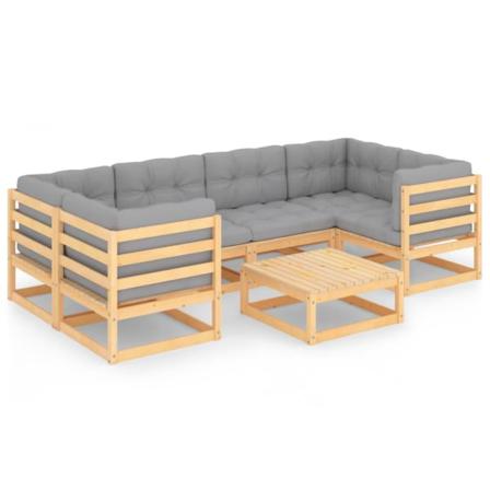 Vidaxl Loungegrupp Med Dynor 7 Delar Massiv Furu Grå