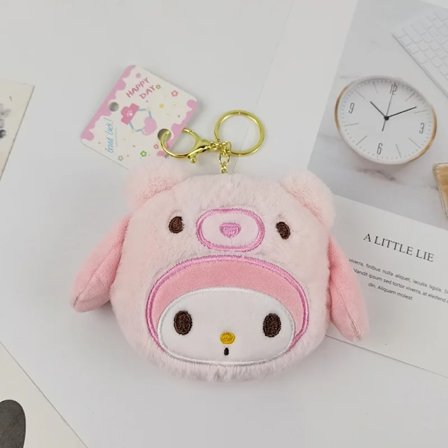 Sanrio Kawaii My Melody Kuromi Cinnamoroll Kt Cat Plysj Plysjdyr Myntveske Øretelefon Organizer Veske Anheng Nøkkelring Jenter Gaver(FMY)