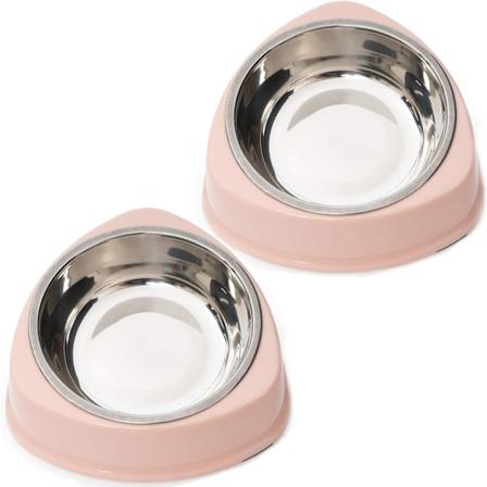 2 stk katte- og hundeskåler i rustfritt stål, sklisikre, for kjæledyr (dobbel rosa)
