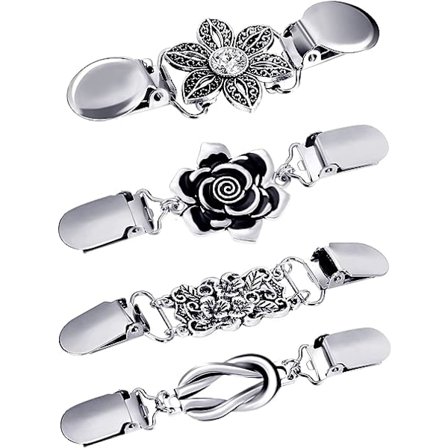 4 stk. Vintage Sweater Shawl Clips Retro Cardigan Krave Clips Kjole Skjorte Brosche Clips til Kvinder Piger Bærer, 4 Stilarter