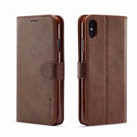 Fodral för iPhone 14 Plus/iPhone 14 Max brunt plånboksfodral med korthållare i kalvskinn