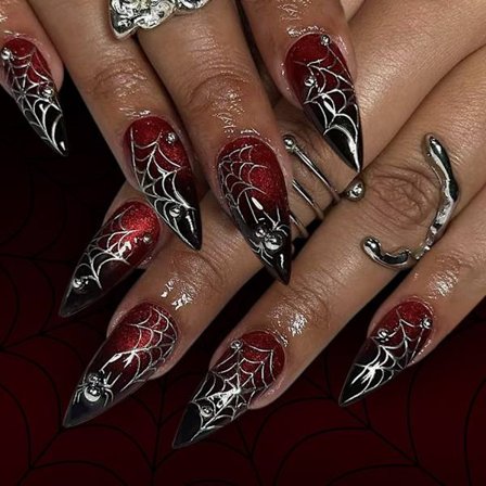 Halloween Press-on Negle, Glansfulde Kunstige Negle, Påsætningsnegle, Fuld Dækning, Falske Negle