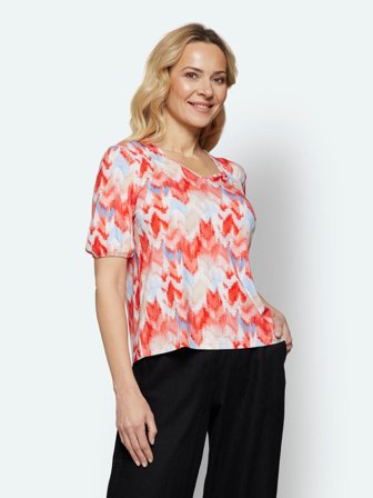 SIGNATURE - Kortærmet T-shirt - Rød Mix - Mønstret