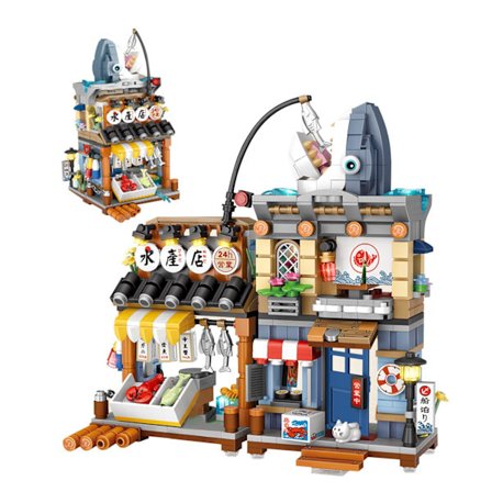 Japanska Gatuvy Mini Byggklossar Seafood Shop, Kreativ DIY Simuleringsarkitektur, 790 St Mini Simuleringsarkitektur Byggset