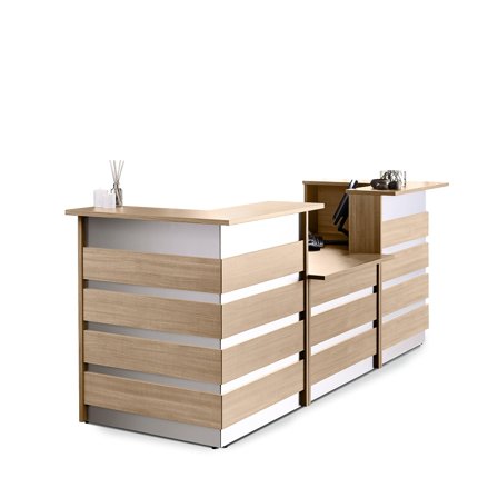 Theke INVITE mit Schreibtisch in U-Form, rechts, Eiche