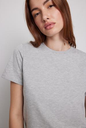NA-KD Basic T-shirt i bomull med rund hals - T-shirts - Grå - XX-Large