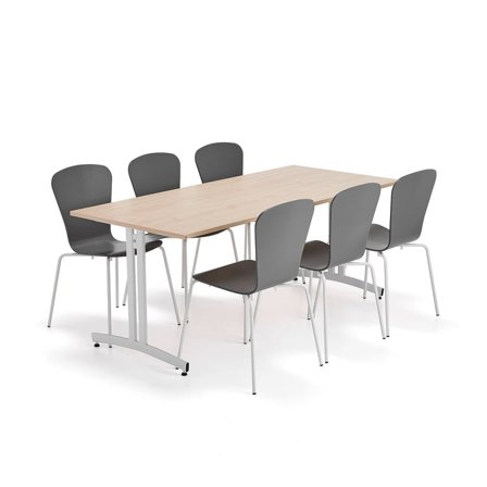 Kantinenmöbel Set SANNA & MILLA, 1 Tisch & 6 Stühle, weiß/anthrazit