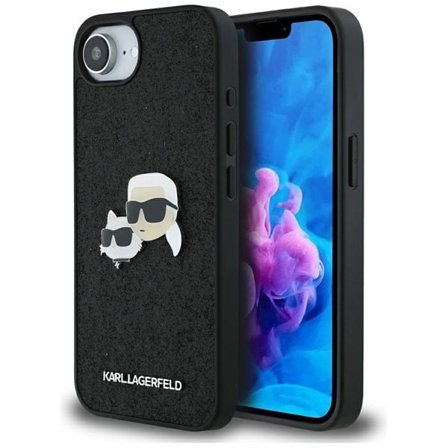 Karl Lagerfeld Kiinteä Glitter Karl&Choupette Heads Metal Pin iPhone 16e Case - Musta