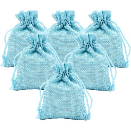 30 delar påsar Jute Dragees med åtdragningssnöre, återanvändbara nattvardspåsar Doppresentpåsar (blå)