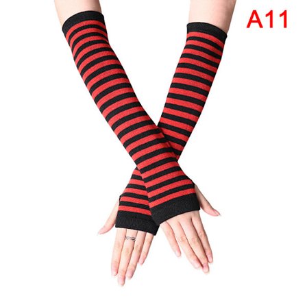 Y2K Fashion Kvinder Piger Stribede Albue Handsker Varmere Strikket Lon