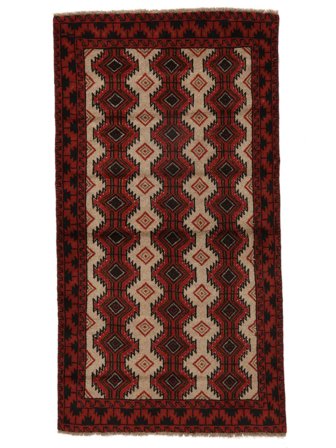 Belutsch Teppich Handgeknüpft 100X184 Schwarz/Dunkelrot Persien/Iran