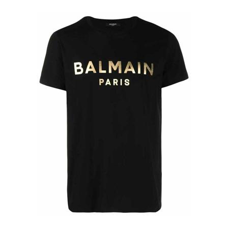 Balmain Metallic Logo Print T-shirt Sort, Herre T-shirts