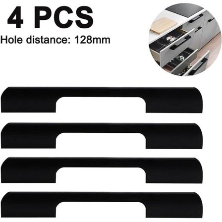 4 st möbelhandtag, matt, rostfria möbelhandtag för köksskåpsdörrar, ledstångshandtag med skruvhandtag, matt, svart, 128 mm