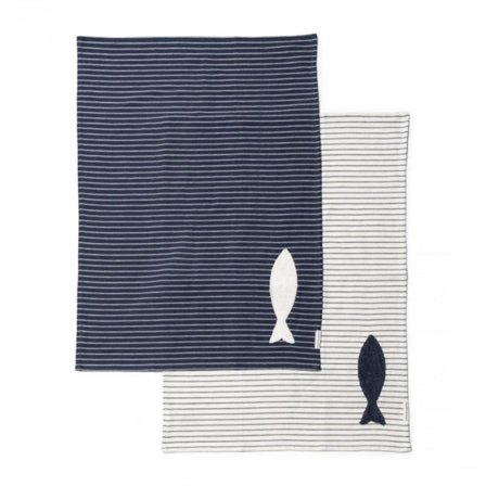 Riviera Maison Long-Island Kjøkkenhåndkle Blå-Hvit 2pk