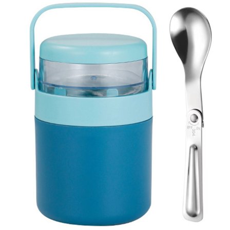 Isolert matboks 2 i 1, isolert matbeholder, suppekopp i rustfritt stål med snackbeholder og skje for skole og kontor