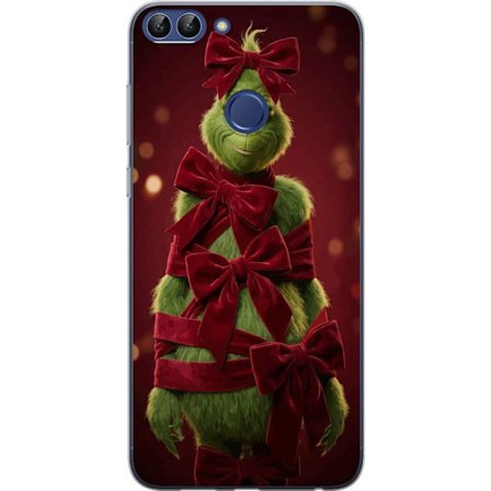 Kompatibel Mobilcover til Huawei Huawei P smart Grinch-figuren dekoreret med røde velourbånd i en festlig studieindstilling med legende og humoristi