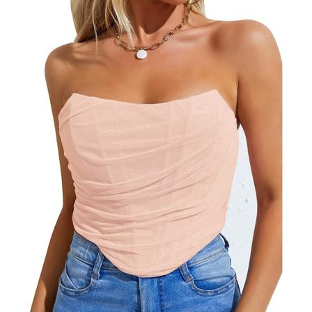 Korsett Topp Dam Bustier Toppar för Kvinnor Apricot Pink 3XL