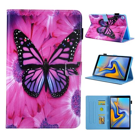 Samsung Galaxy Tab A 10.1 (2019) kuvioitu monikulmainen nahkakotelo - Vaaleanpunainen Perhonen