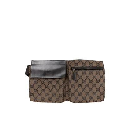 Gucci Vintage, Pre-owned Canvas Double Pocket Waist Bag Bruin, Dames, Maat:ONE Size