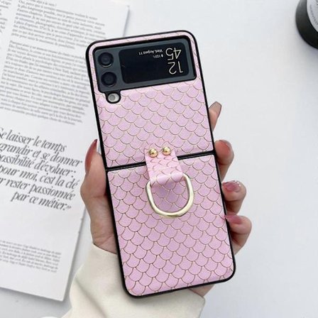 Fiskfjällsmönstrat Skal Kompatibelt Med Samsung Galaxy Z Flip 4, Stötsäkert PU-läderskydd Med Ring