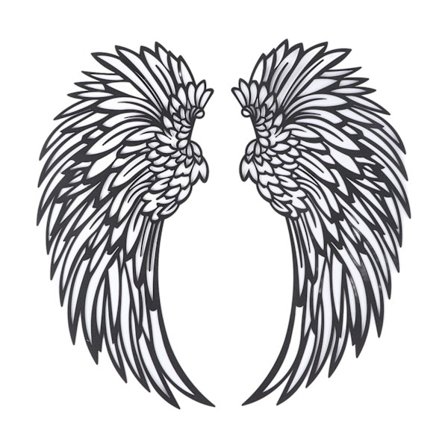 Metallvinger Veggdekorasjon, Fri Kombinasjon Slitasjebestandig Kjærlighet Høy Styrke Vinger Veggskulptur Kunst Hul (Dobbeltsidig Svart med Lys 25cm)