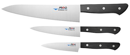 MAC Knivsett 3deler Kokkekniv HB-85 Grønnsakskniv HB-55 Grønnskaskniv HB 40