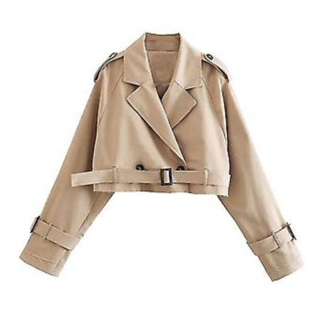 Khaki Korta Trench Kvinna Långärmad Korta Design Jacka Chic Lady High Street Casual Lös Kavajer Topp Kvinna Ny (S)