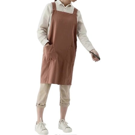 Japansk Bomuldslinned Krydslivstykke Forklæde til Kvinder med Lommer, Mode Pinafore Kjole til Havearbejde Maleri Rengøring Madlavning