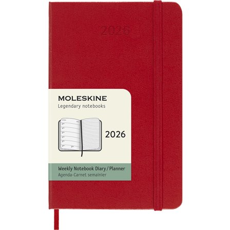 Moleskine Kalenteri 12M Weekly Notebook 2026 Hardcover Pocket Red