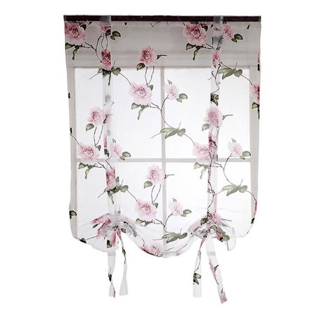 Blommiga romerska gardiner genomskinliga gardiner vardagsrum balkong sovrum persienner 1,4 x 1,6 m (rosa) (storlek 4, rosa)
