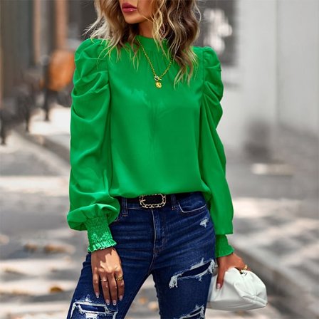 Plisserad enfärgad tunikablus för kvinnor med långärmad enkel T-shirt