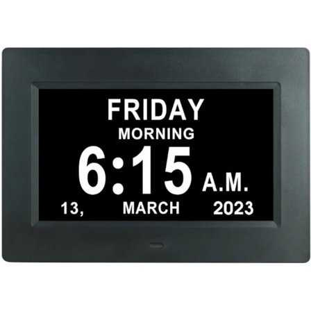 7-tommers LCD elektronisk kalenderur, stor skærm digitalt vækkeur, ældre medicin påmindelsesmaskine