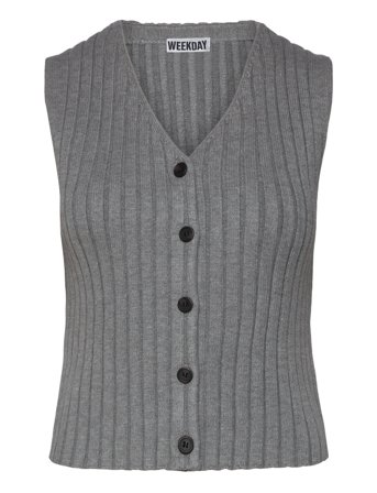 Weekday Rib-Knitted V-Neck Vest - Grey - XS