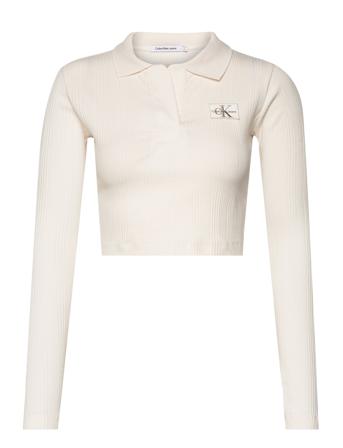 Badge Polo Collar Long Sleeves T-Shirts & Tops Polos Hvid Calvin Klein Jeans