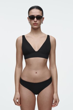 COS Women's Ribbed High-Apex Bikini Top in Black