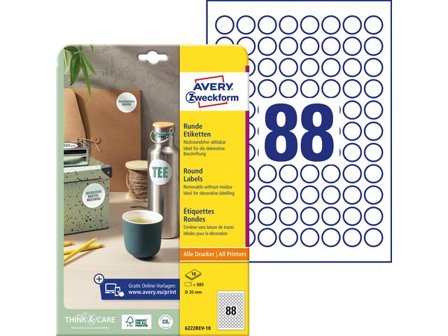 AVERY Etikett avtagbar rund 20mm 880/fp - Lyreco - Emballage och lagerutrustning - Etiketter och godsmärkning - Avtagbara och vattenfasta etiketter
