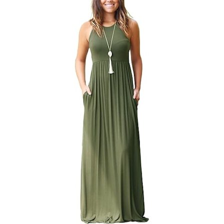 Naisten muoti kesämekko hihaton racer-selkämys löysä yksivärinen pitkä mekko C