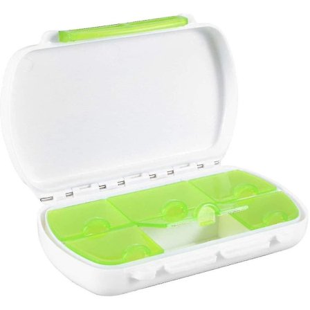 Pilleboks med 6 rom, medisinboks, pilleboks lomme pilleholder (2 stk, grønn) SXQ