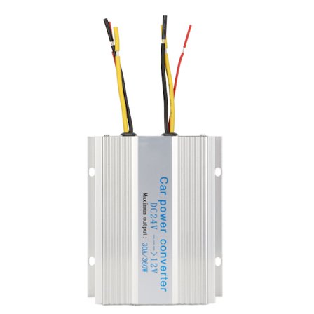 Bilströminverter 30A/360W Aluminiumlegeringsskal DC24V till 12V Multipelskydd Bilinverter för fordon LCD-system