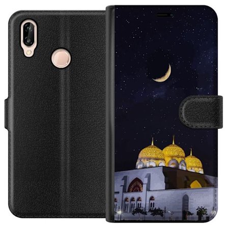 Kompatibel Tegnebogsetui til Huawei P20 lite Stjerneklar nat med gyldne kupler og halvmåne over oplyst moské