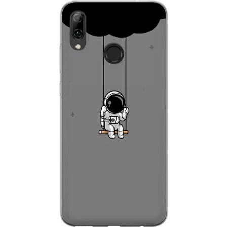 Kompatibel Mobilcover til Huawei Huawei P smart 2019 Sød astronaut der sidder på gyngestativet under en mørk sky, minimalistisk illustration perfek