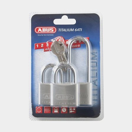 Hængelås ABUS 64TI40+HB63, med lang bøjle, Ø6.5 mm, ens låsning, sølv, 3-pak