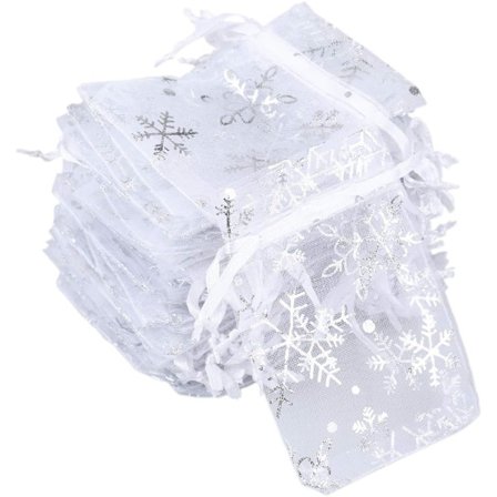 Organzaposer til jul, 100 stk. hvide organza gaveposer, 2,7'' x 3,5'' organzaposer med snørelukning til jul, bryllupsgaver, smykkeposer