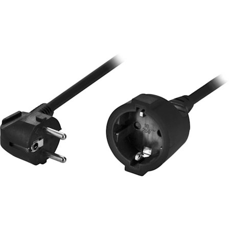 Grounded extension cable angled CEE 7/7 to straight Schuko 5m black