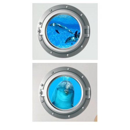 Todelt sæt af 35x35cm simuleret kighul ubåd vægklistermærke