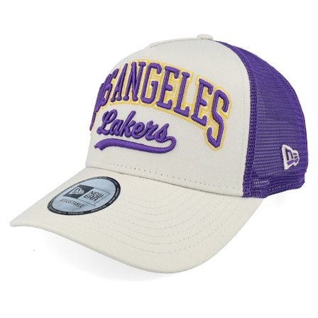 New Era - MLB Grå trucker Caps - Los Angeles Dodgers Script Grey/Purple A-frame Trucker @ Hatstore
